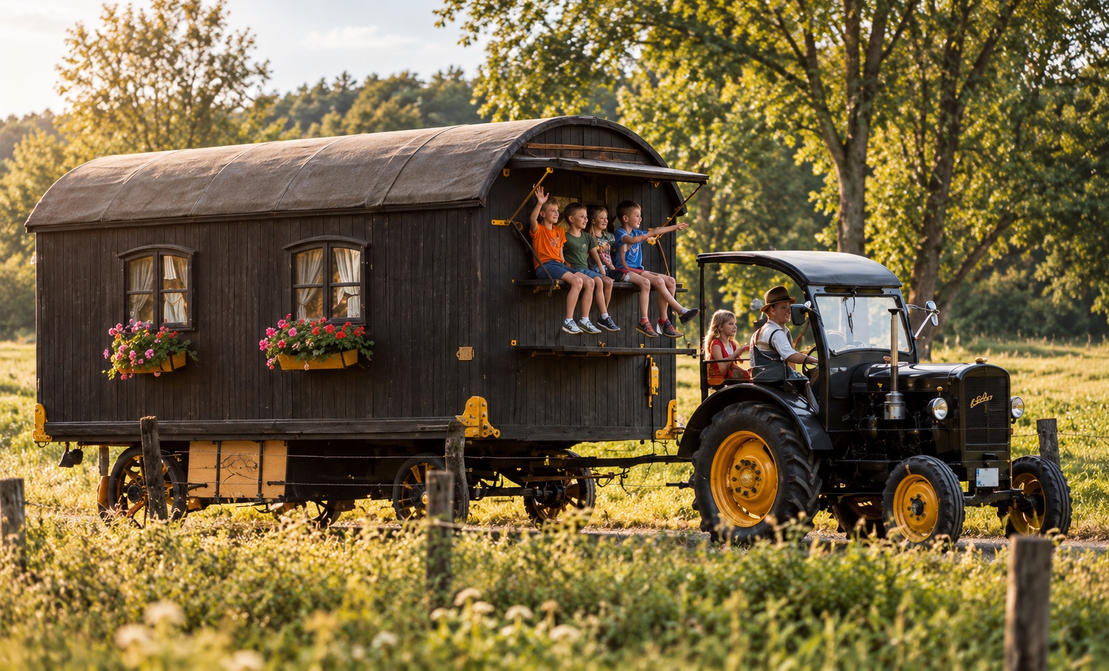 Bolderwagen puppet theatre and tractor