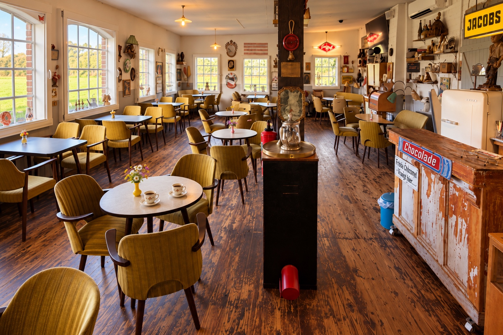 Blick in das historische Café mit warmer Lichtstimmung