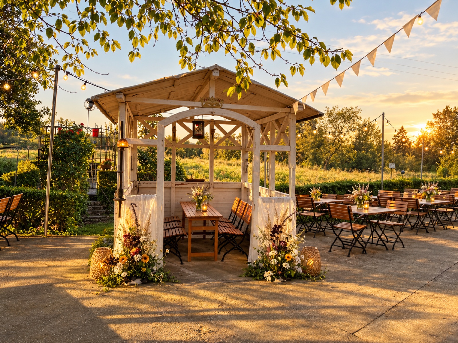 Pavillon mit Sitzplätzen auf der Terrasse